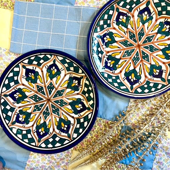 Vintage Handmade hand painted Moroccan Set of Two Plates - Picture 2 of 6